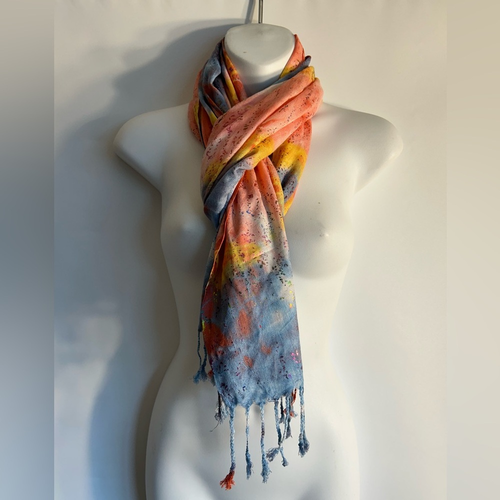 ALL JAZZED UP TIE-DYE METALLIC FRINGE 100% VISCOSE WOMEN’S SCARF
